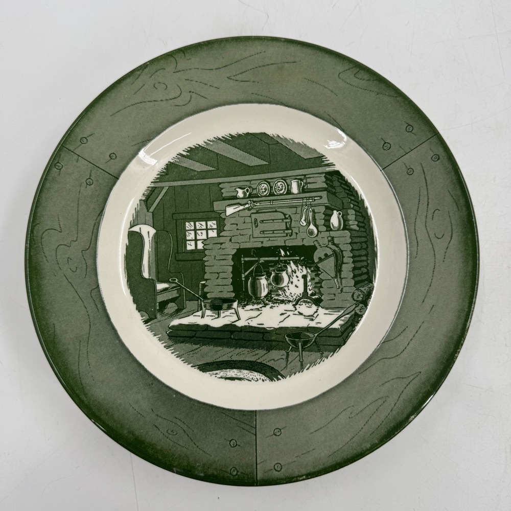 Vintage Colonial Homestead Green by‎ Royal (USA) Luncheon Plate 9 1/8" Lot of 4